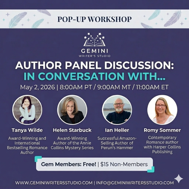 Author panel workshop poster with four headshots