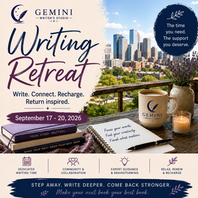 Writing retreat flyer with coffee mug